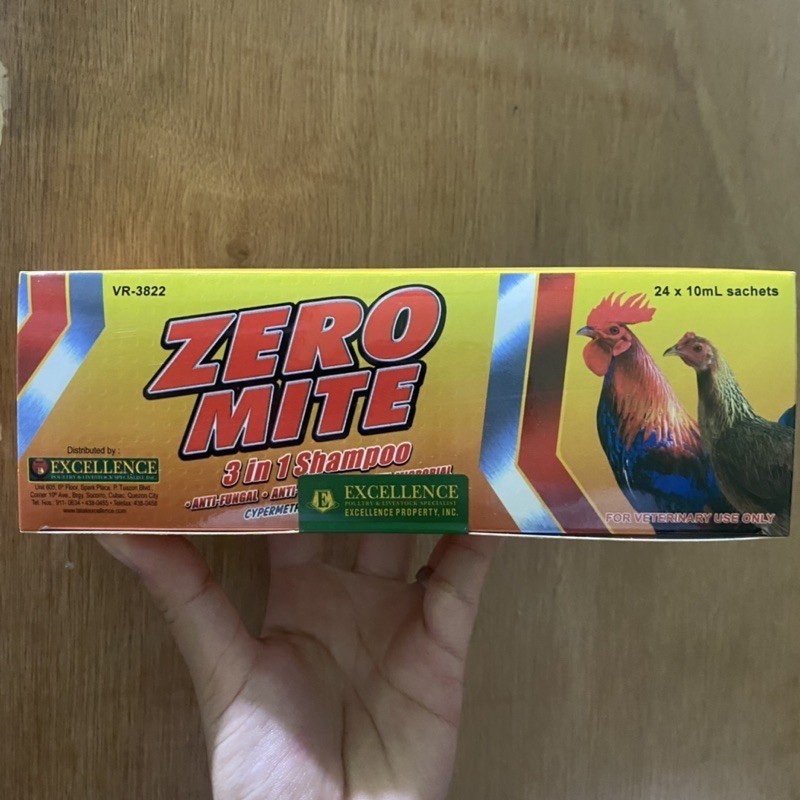 ♞ZERO MITE 3in1 Shampoo for Gamefowls 10ml (1 BOX/24 SACHETS) Shopee