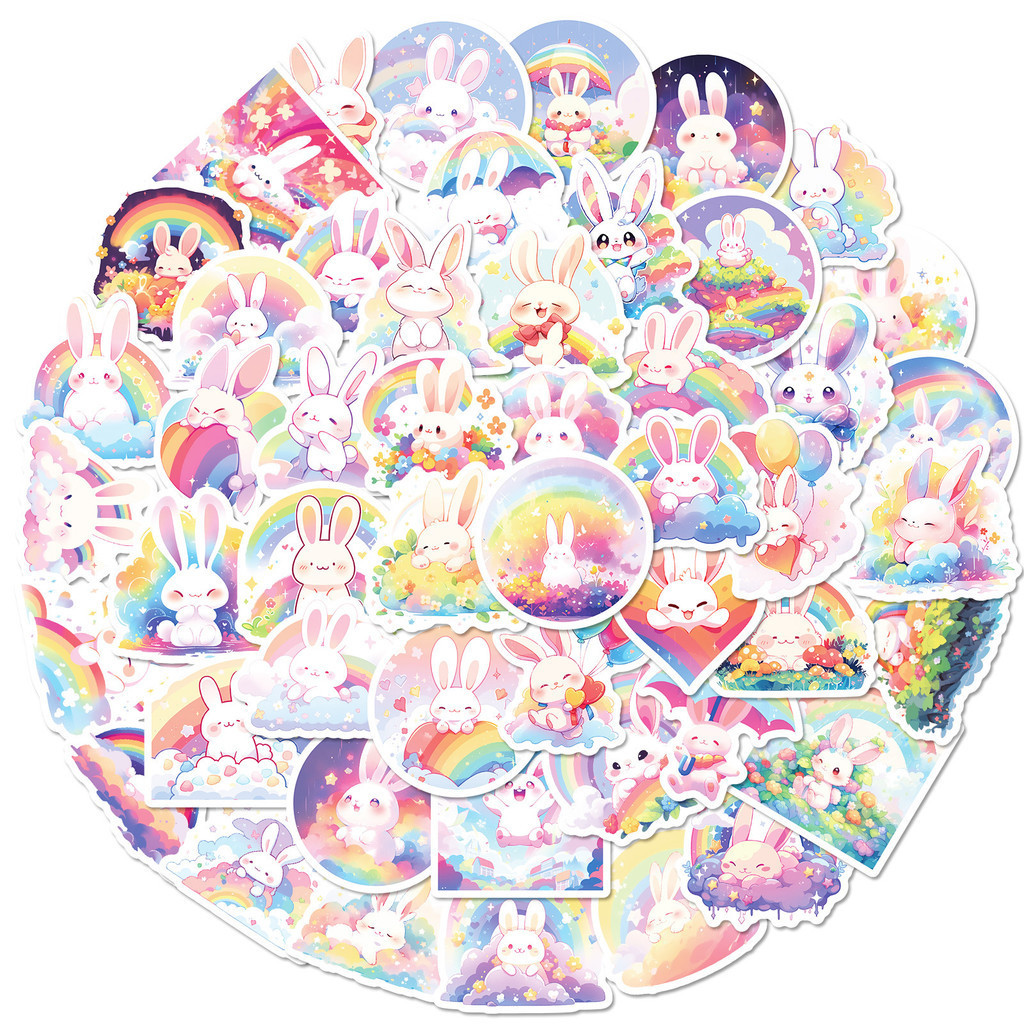 50PCS Cute Rainbow Bunny Waterproof Graffiti Stickers for Helmet ...