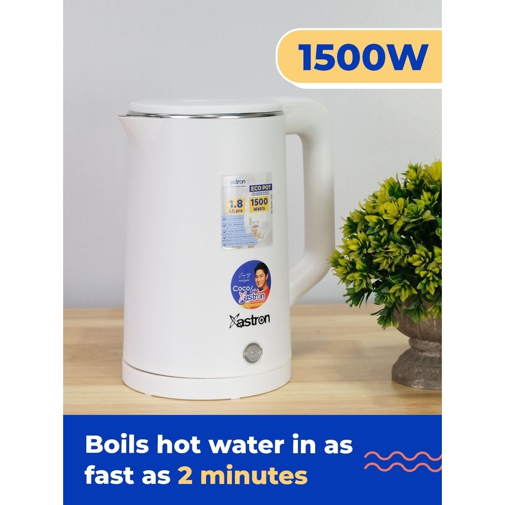 Astron ECOPOT Electric Kettle Matte White Safe-Touch