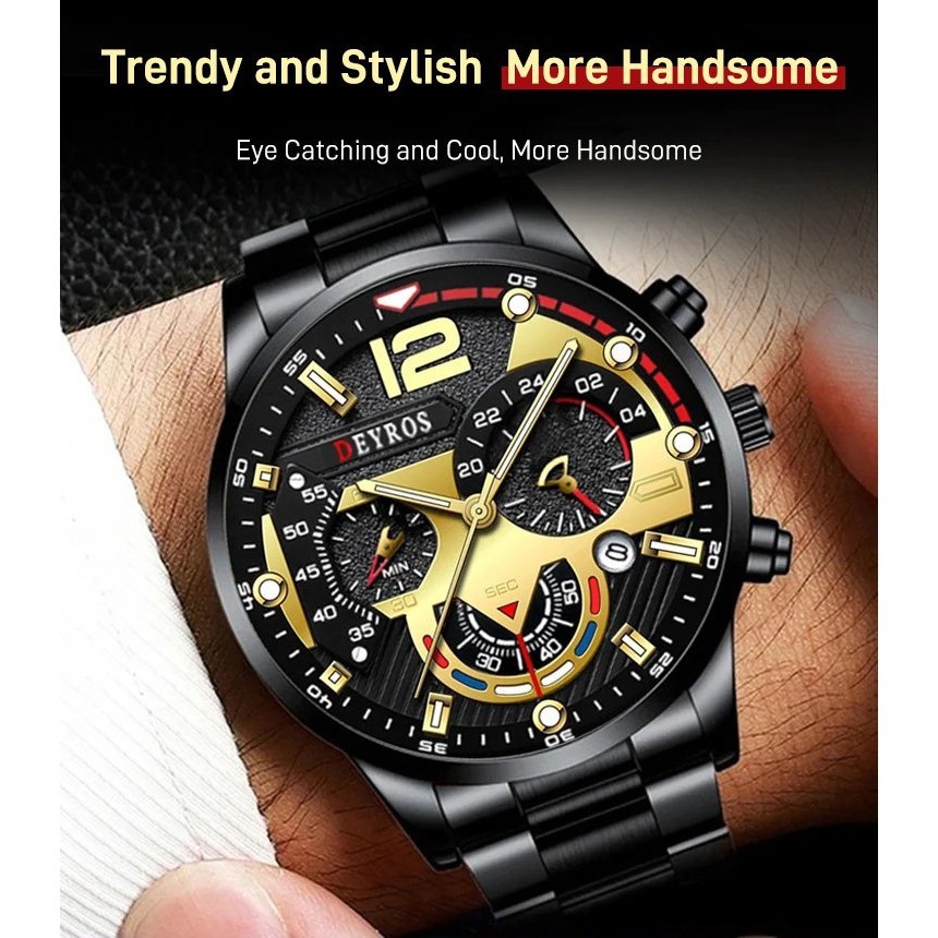 Mens Six Hand Chronograph Calendar Sports Wood Casual Watch