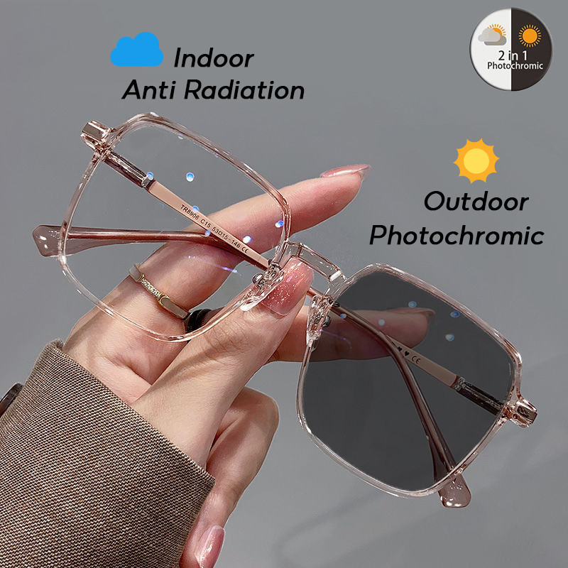 Photochromic Anti Radiation Eyeglasses For Women And Men Glasses Square Frames Shade Replaceable 9952