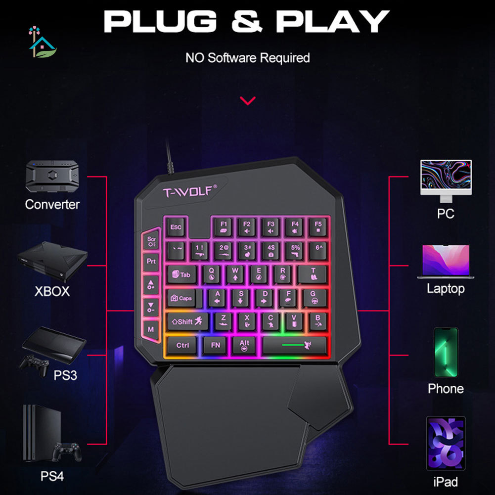 Compact One-Handed Gaming Keyboard Mouse Combo Wired Gaming Keypad With ...
