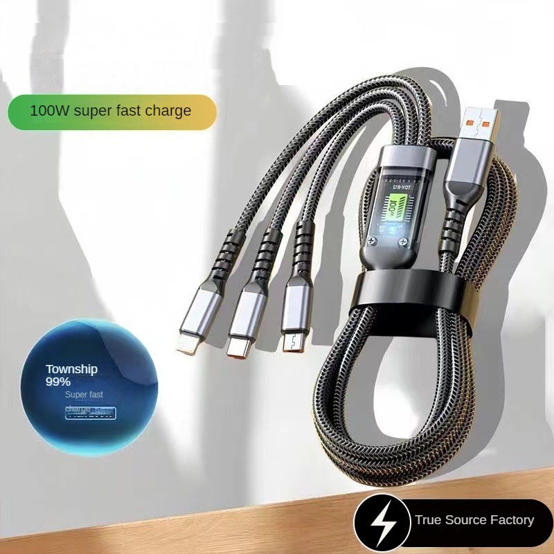 Automatic disconnection of charging cable 3-head 100W micro USB Type C ...