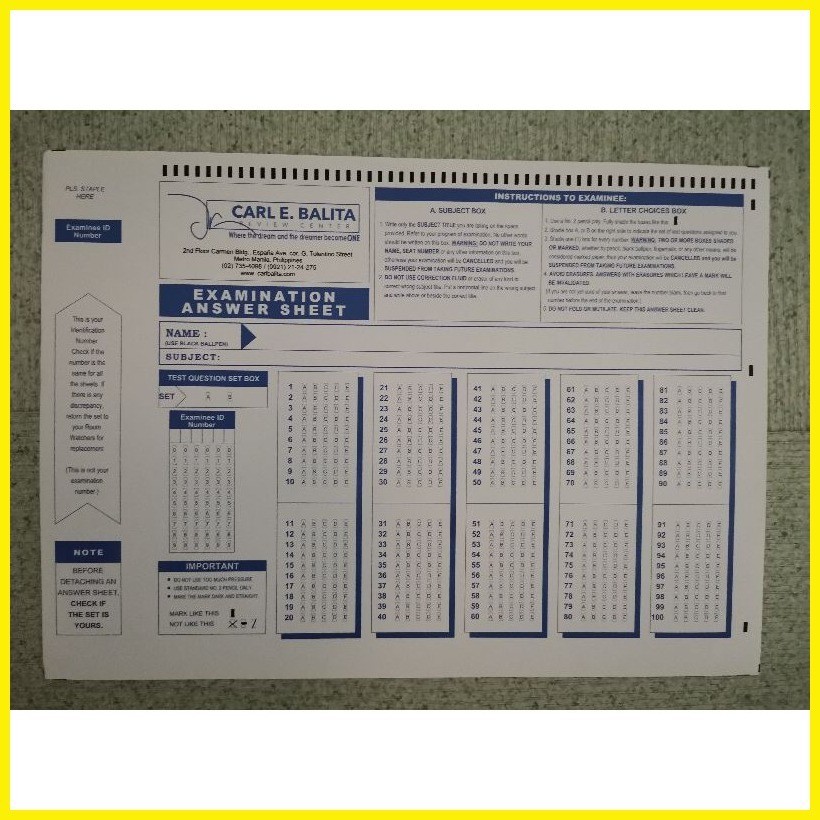 CBRC Scantron Sheets Shopee Philippines