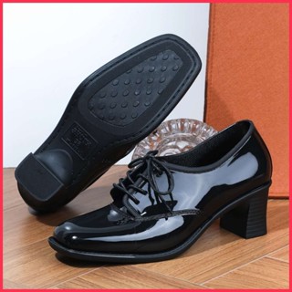 Womens Ladies Black Lace Up Glossy Patent School Formal Office