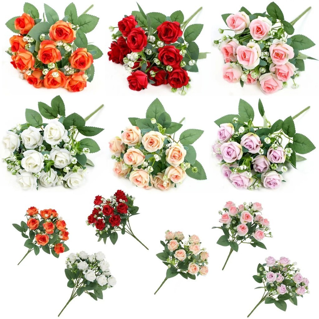 10 Bunch Artificial Silk Rose Flowers - Fake Flowers Holding Bouquet ...