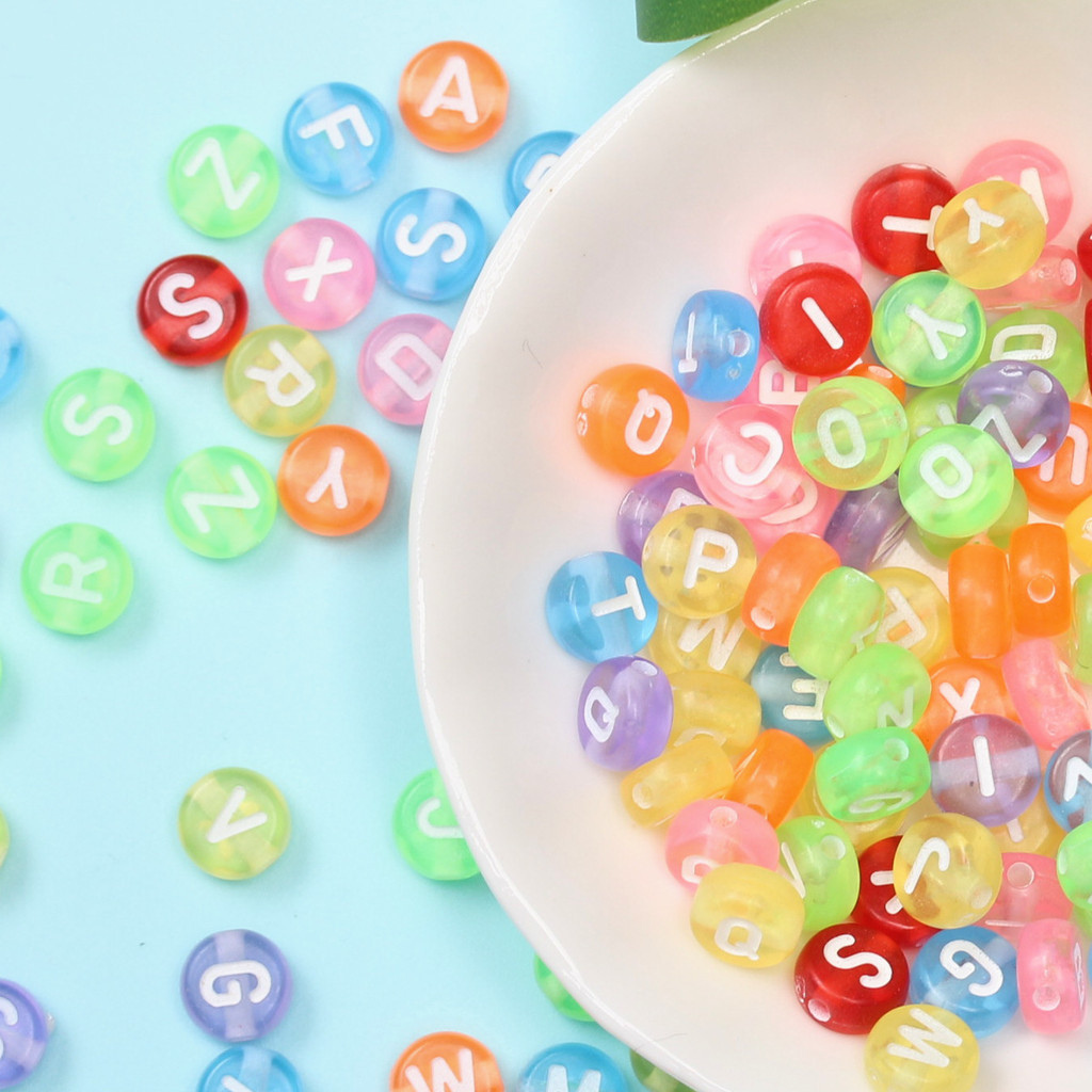 200pcs Acrylic Random Color Letter Square/Flat Round Beads DIY Jelwelry ...
