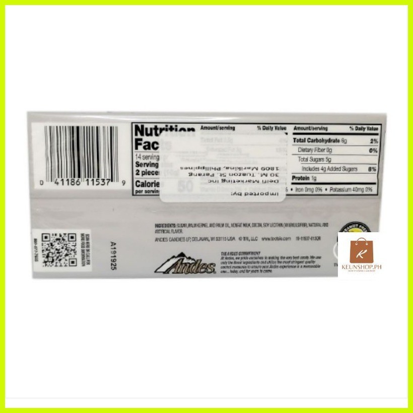 Andes Milk Chocolatey / Toffee Crunch / Creme de Menthe Thins Chocolate