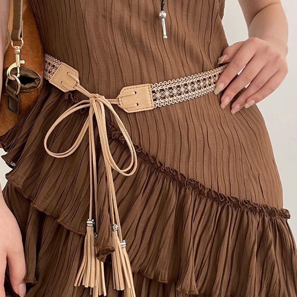 bohemian belt for dress WMES1 Belt, Waistband Hand Woven Ethnic Style Belt, Fashion Waist Strap Tassel Women Waist Chain Women Faux leather SIZE EA-highticket Azazie Agustina Color:Red / Black Floral