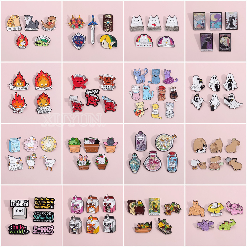2-6Pcs/set New Animation Game Brooch Set Enamel Badge Text Pin Clothing ...