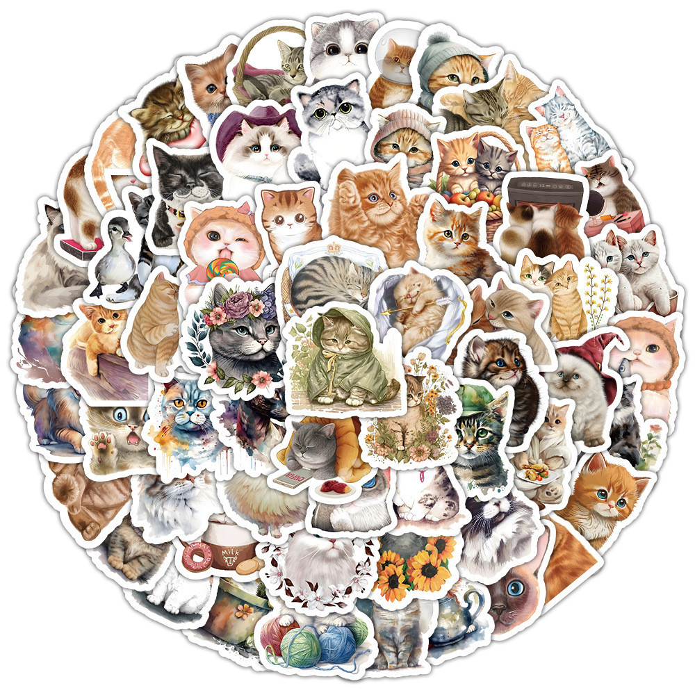 100PCS Cartoon Cute Watercolor CatS Graffiti Stickers for Helmet ...