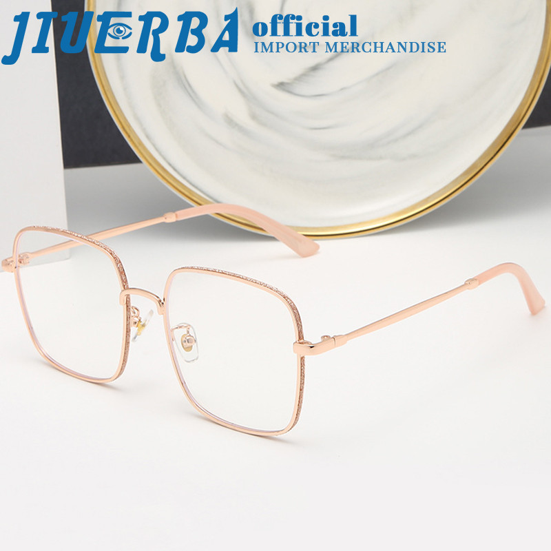 Jiuerba Fashion Square Frame Anti Blue Light Women Eyeglasses Clear