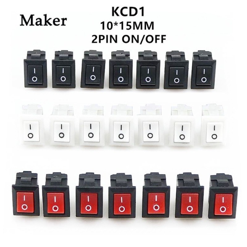 Interruttori Rocker KCD1-11 2P - 10 Pezzi Neri, 10x15mm Per Elettronica
