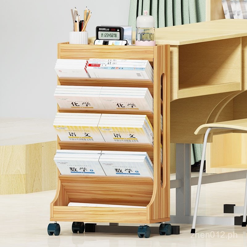 Desk Side Bookshelf Multi-layer Storage Rack with Wheels Mobile Floor ...