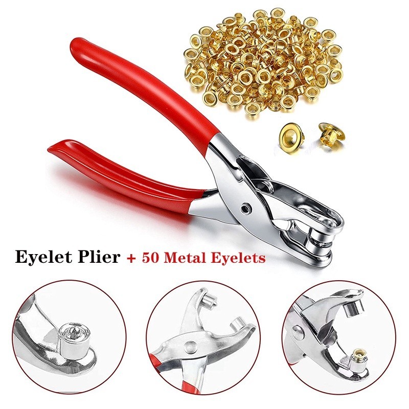 ♞Grommet Eyelet Plier Set 1/4 Inch Eyelet Hole Punch Pliers with 50pcs