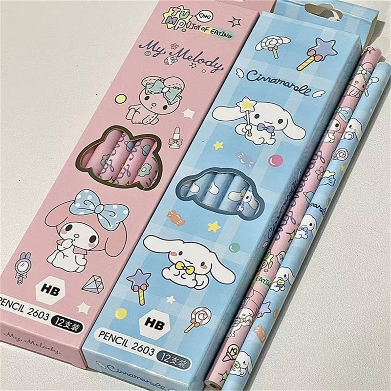 12pcs/Box Cute Pencil Kawaii Cinnamoroll My Melody Kuromi HB Black ...