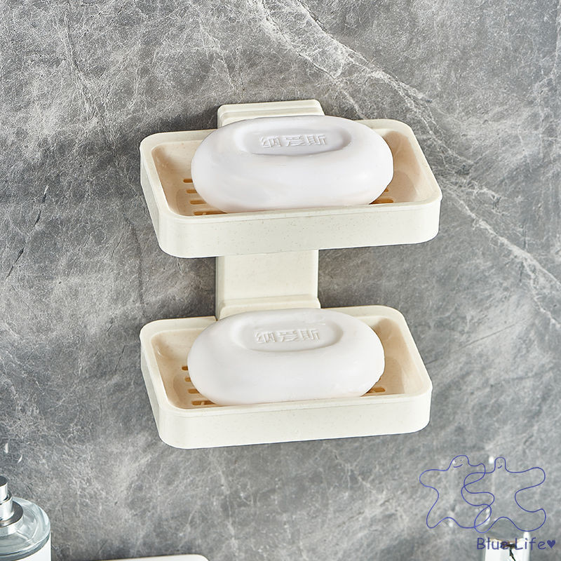 Wall Mounted Double Layer Soap Dish Bathroom Laundry Soap Drain Rack Bathroom Storage Soap Box