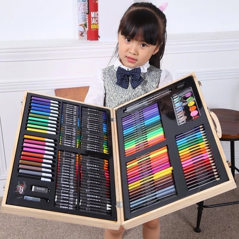 Inna Home Kids Super Mega Art Coloring Set Wooden Case School Supplies ...