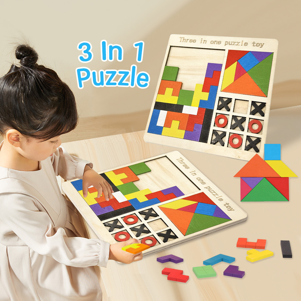 Cozyland Building Blocks Tetris Game+ Tangram + Tic Tac Toe 3in1 Wooden ...