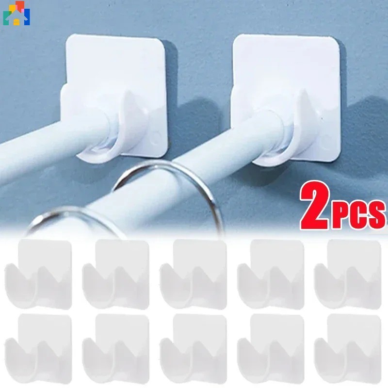 2Pcs Strong Curtain Rod Bracket Holders Wall Adhesive Hooks Closet ...