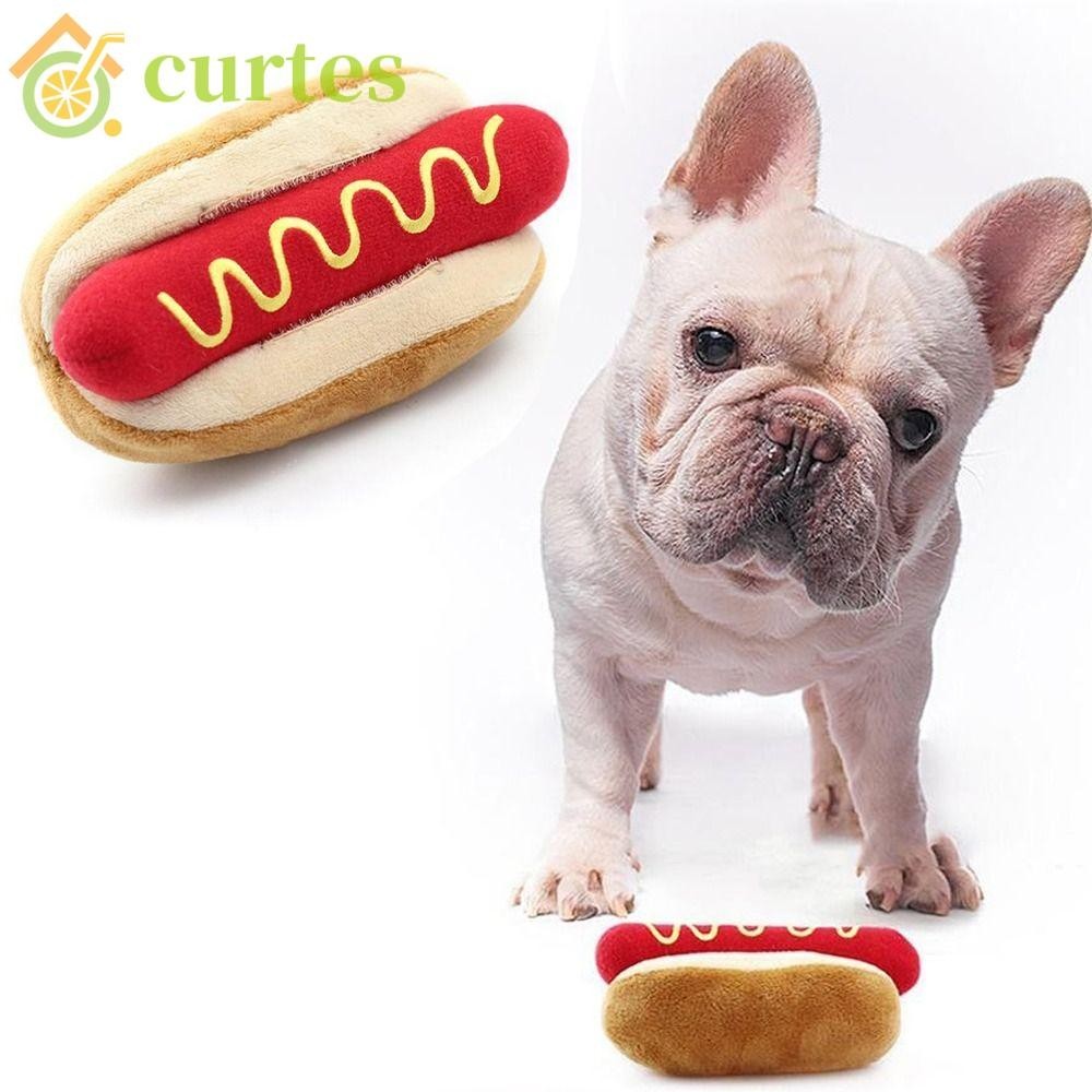 CURTES Dog Throw Toys Molar Training Squeaky Sound Pet Toys Hot Dog