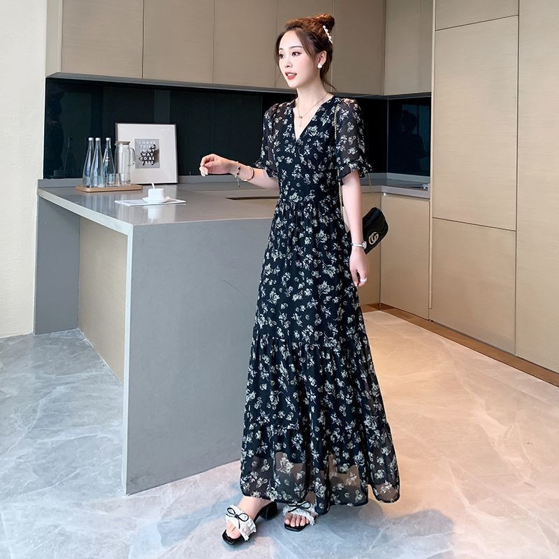 Chiffon Floral Dress 2024 Summer Mori French Style Bellflower Ankle ...