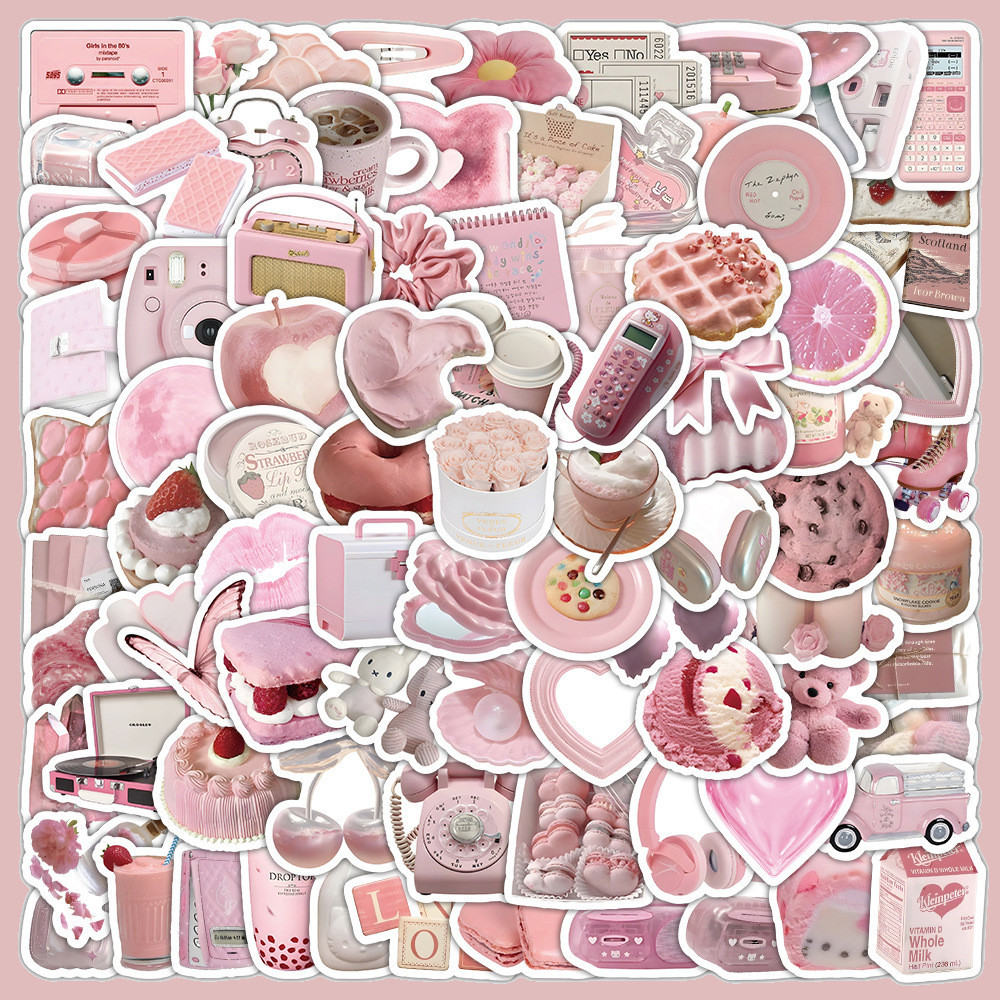 100PCS INS Cute Stickers Small Pink Objects Series DIY Material ...