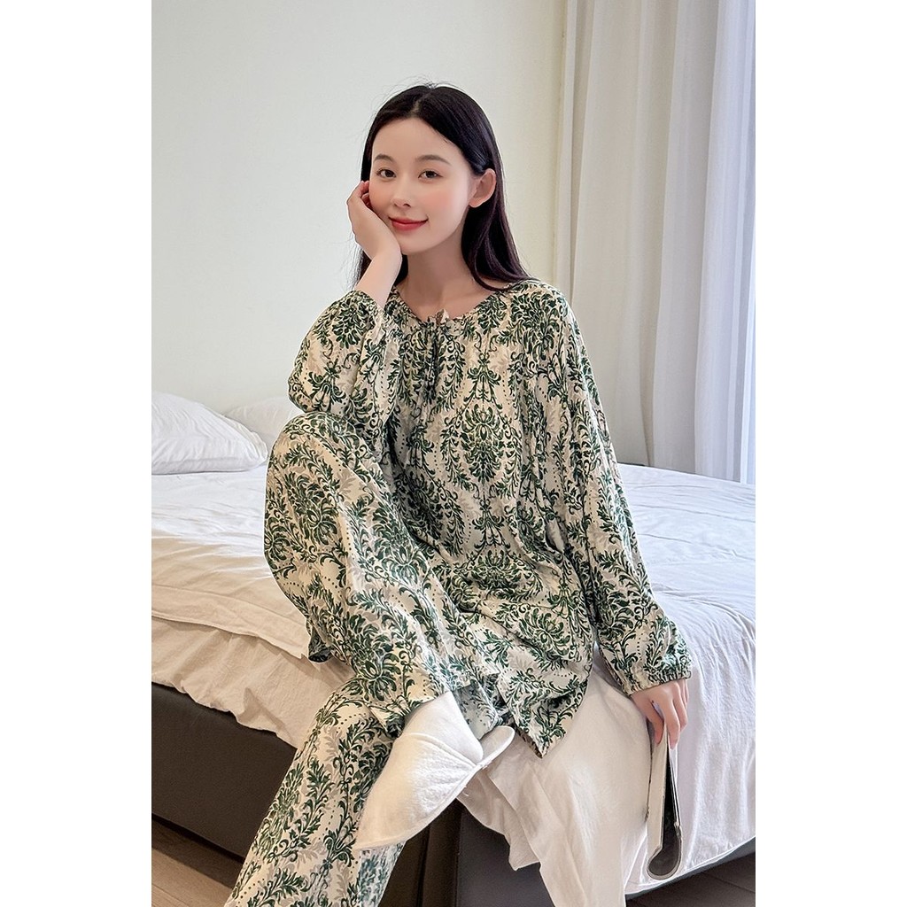 Pajamas women spring and autumn loose large size imitation cotton home ...