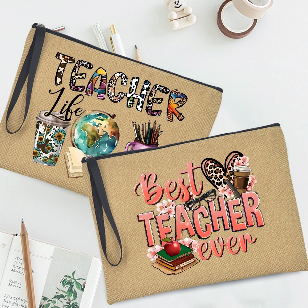 Best Teacher Pencil Storage Bags Rainbow Print Home Cosmetic Makeup Bag ...