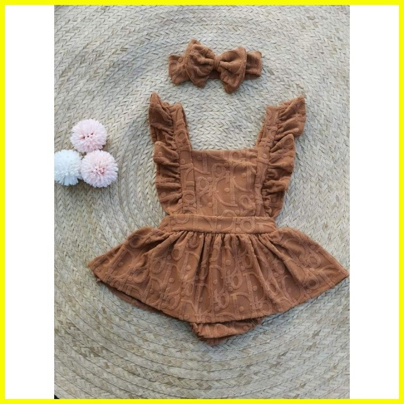 Dior LV Gucci Romper Dress with headband Monthly Milestone for baby girl 0 24 months OOT
