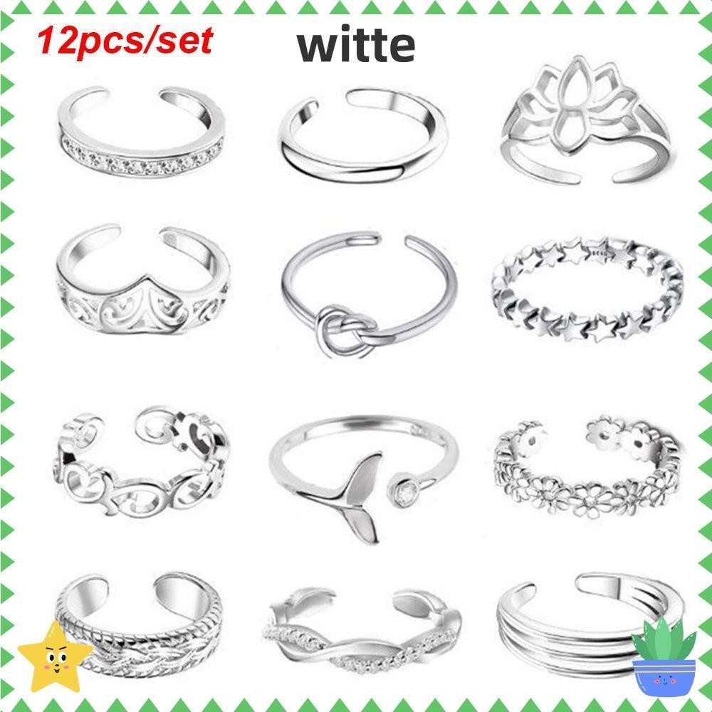 WITTEE 12pcs/set Toe Ring Set Women Girls Joint Adjustable Beach Finger ...