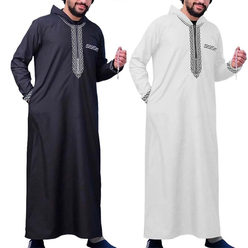 Moroccan hooded robe Luxury men's embroidered long sleeve side pocket ...