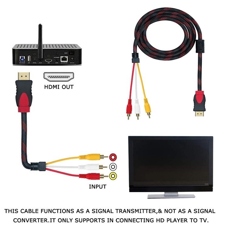 COD HDMI to 3RCA Audio Video AV Cable HD Adapter Male M-M