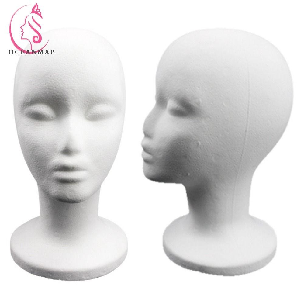 OCEANMAP Foam Head Model, Black Color Stable Base Female Mannequin Head