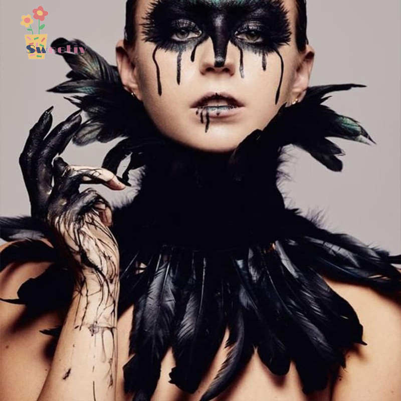 Sweetiy> Gothic Victorian Natural Feather Choker Neck Wrap Collar For ...