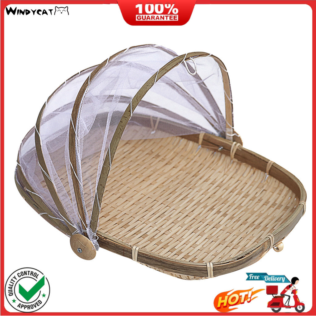 COD↫ Bamboo Woven Food Fruit Anti Flies Insect Net Mesh Cover Tent ...