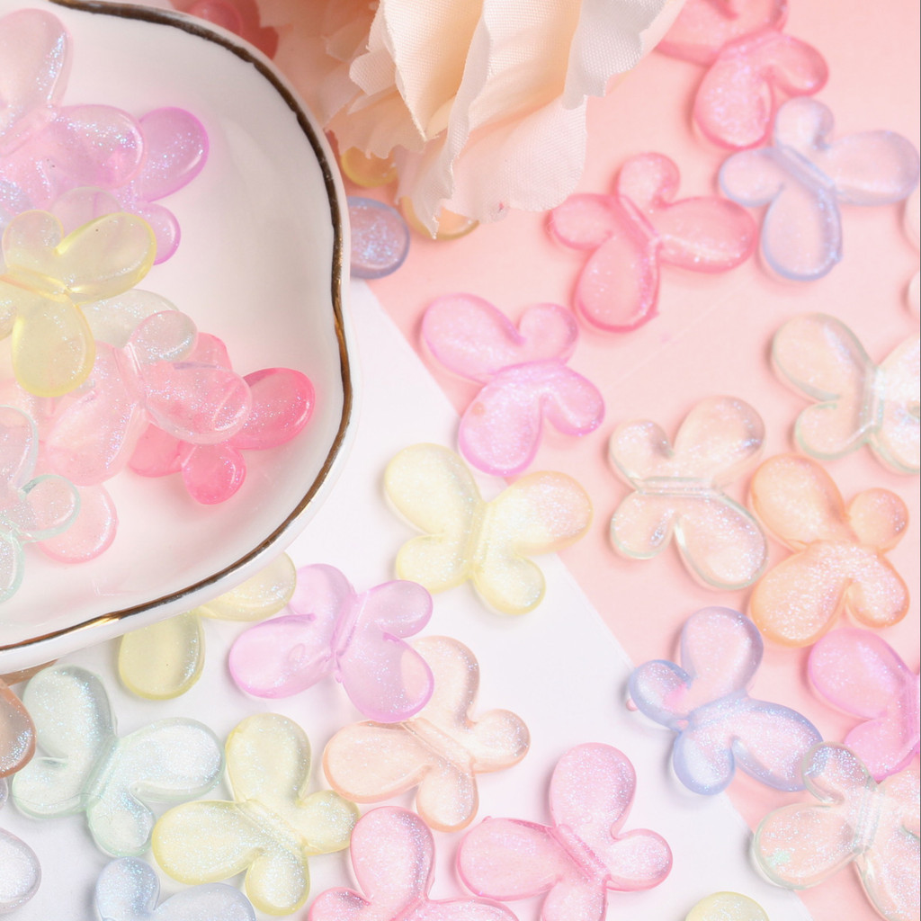 100Pcs Mixed Color Mermaid Himeji Shiny Transparent Butterfly Beads DIY ...