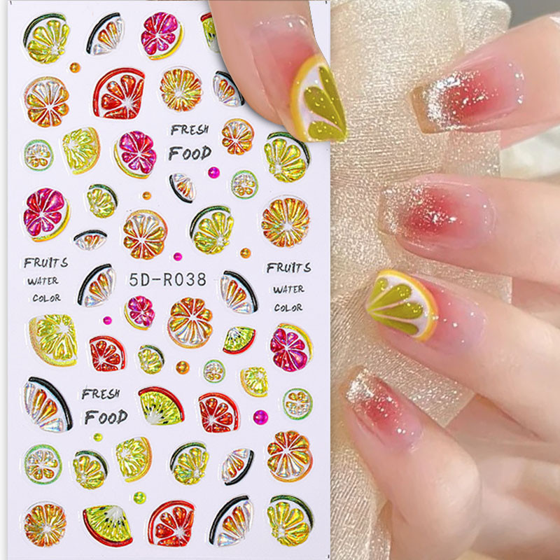 UR SUGAR 5D Nail Sticker Summer Jelly Fruit Lemon Cherry Strawberry ...