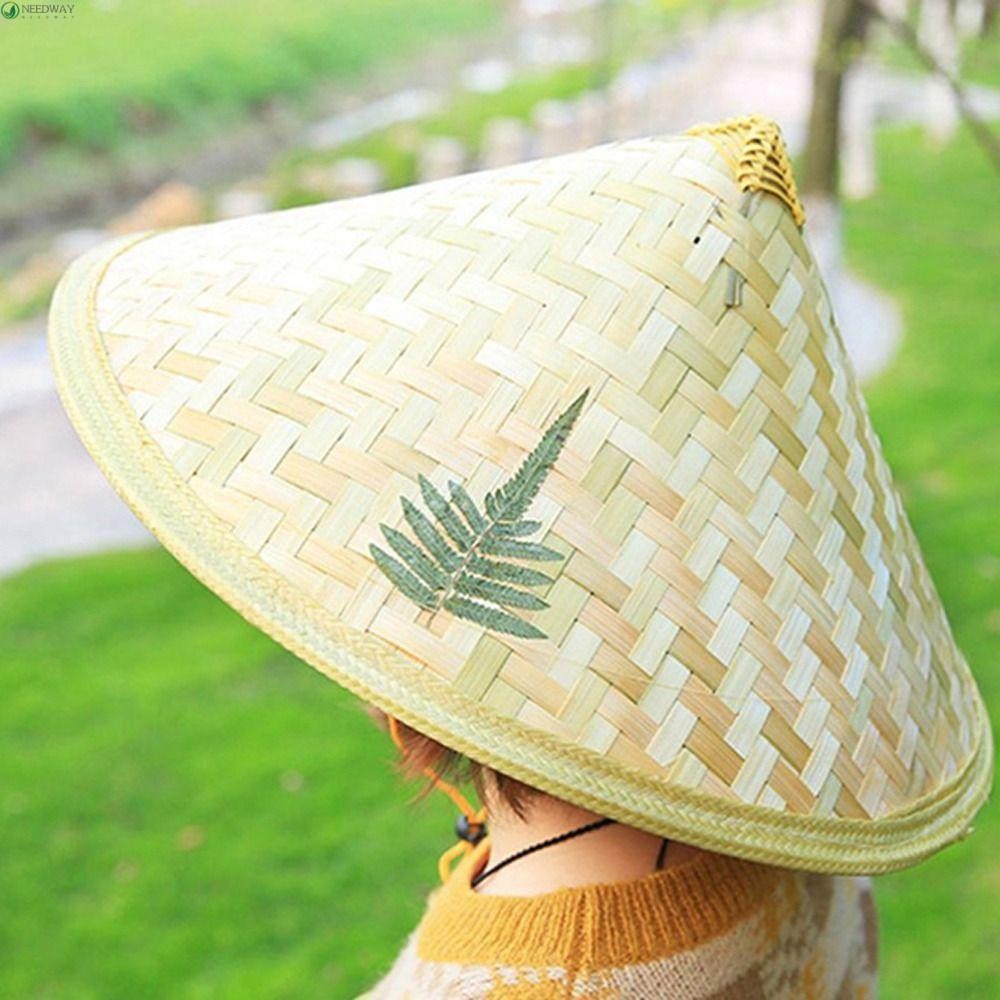 NEEDWAY Bamboo Rattan Hats Farmer Hats Elegant Retro Leaf Cone Sun ...