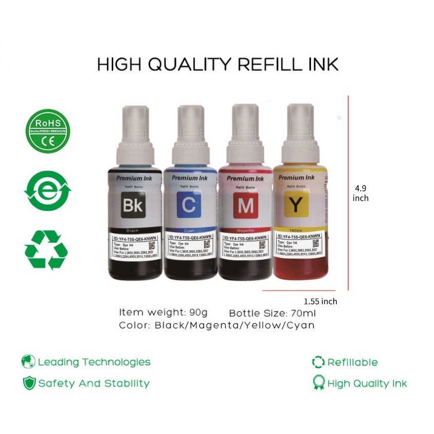♞L&C Refill Epson 664 Ink Set Neutral Packing For L100 L101 L110 L120 ...