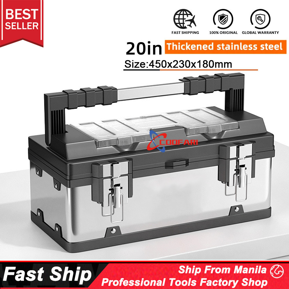 20IN Tool Box Stainless Steel Tool Box Hardware ToolBox Suitcase Double ...