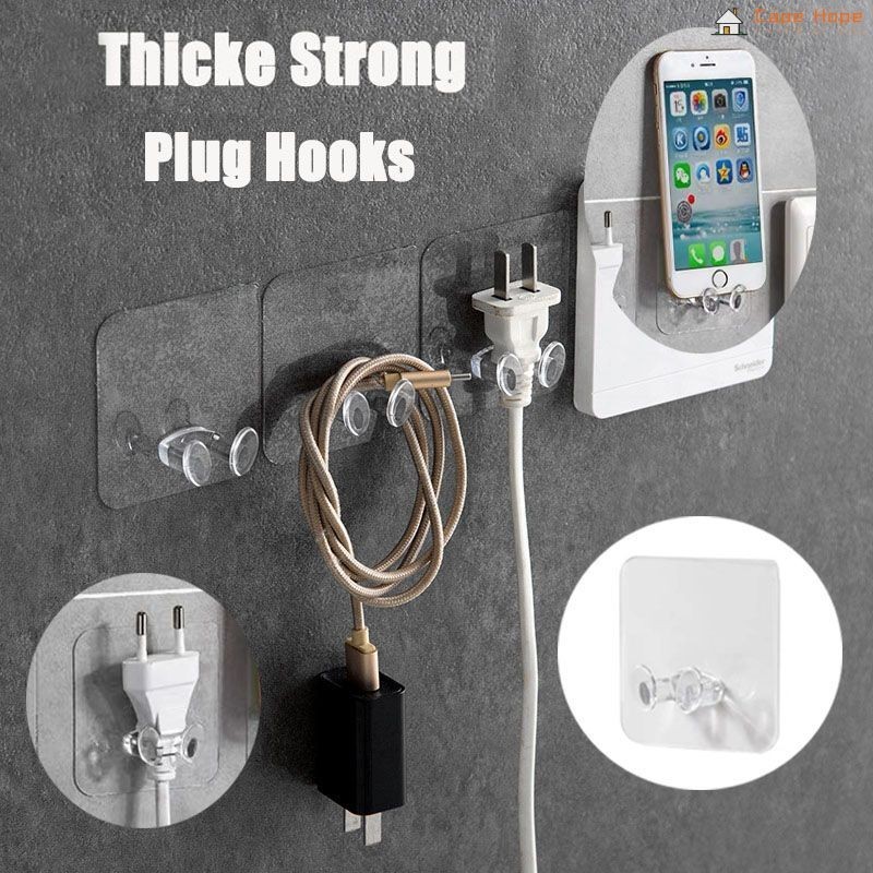 CAP☘️No punching traceless power cord plug hook transparent paste ...