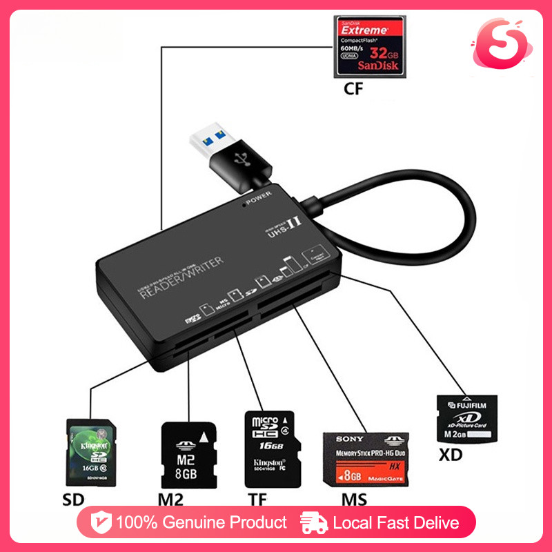 SD/XD/CF/TF/MS/M2 Card Reader All In One USB Port Extension USB Hub ...