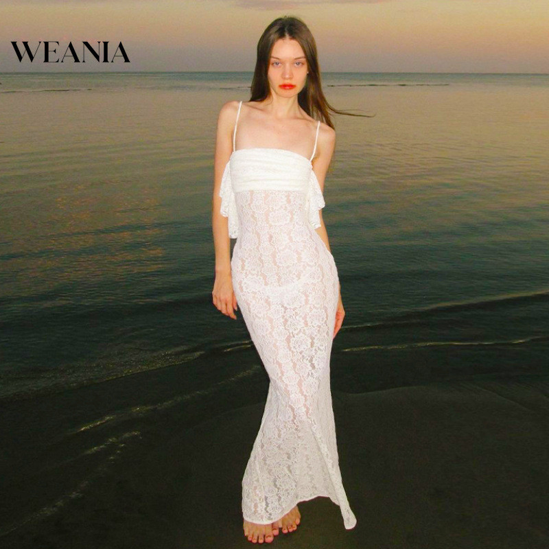 WEANIA Sexy Lace Low-Cut Slim Fit See-through Sheath Dress | Shopee ...