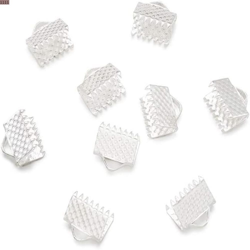 SUCHENPH 100Pcs Ribbon Clamps, Silver 8*7mm Ribbon Crimp Ends, Ribbon