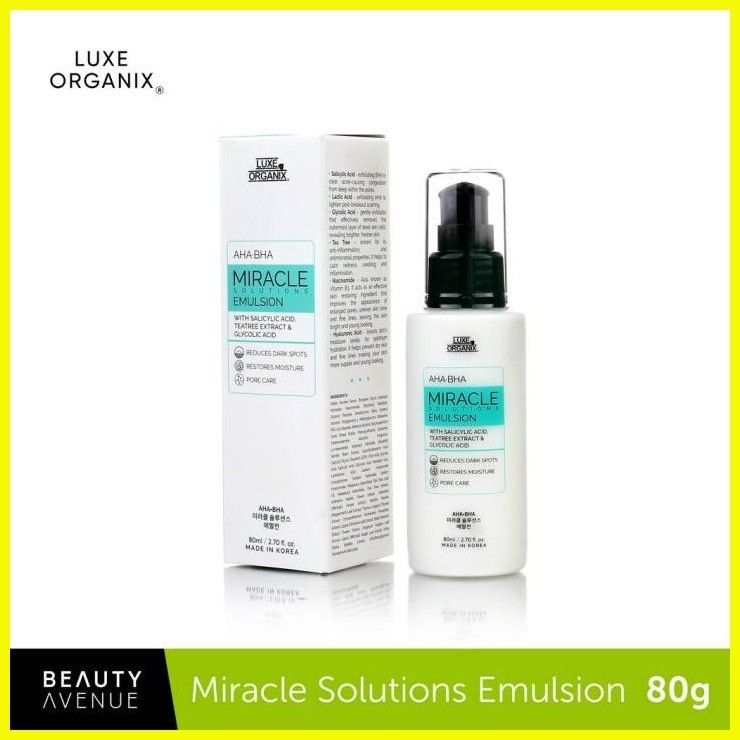 Luxe Organix Miracle Solutions Aha Bha Gel Cleanser And Miracle Solutions Aha Bha Emulsion Bundle