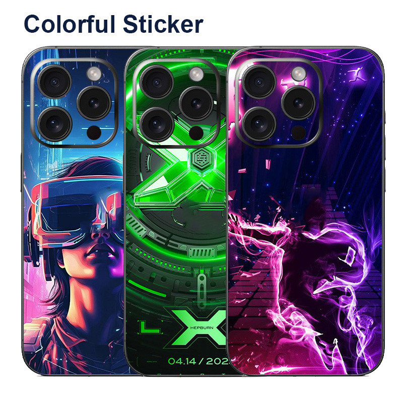Colorful Decal Skin with Logo Cutout Compatible for iPhone 15 14 Pro ...