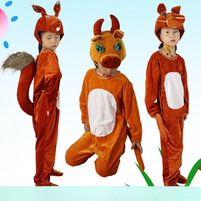 【Ready Stock】Children's Animal Squirrel Performance Costume Dress For Kids  Girl To 14 Yrs Black Horse White Horse Hippo Old Cow Pony Crossing The