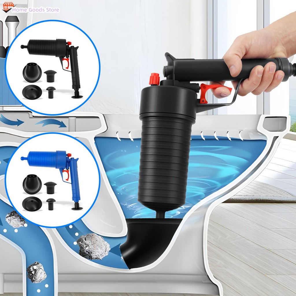 Toilet Plunger Set with 4 Unclogging Heads Efficient Air Plunger Toilet ...