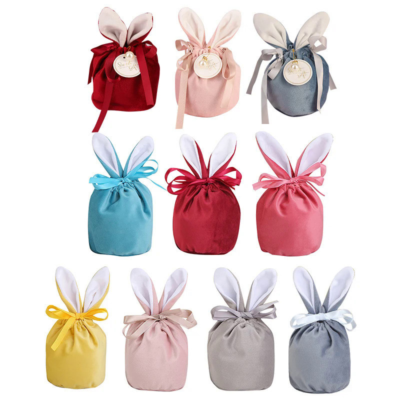 2pcs Easter Bunny Rabbit Bags Ears Velvet Bag Gift Box Sugar Box ...